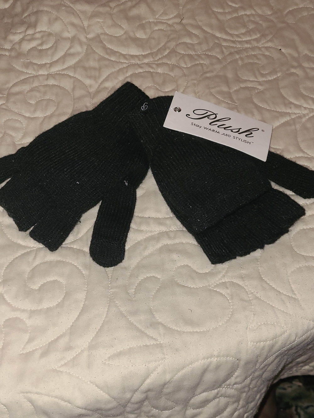 Plush Convertible Fingerless Gloves - Black